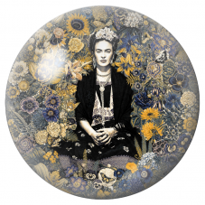 Cabochon en Verre Illustré Frida dans un Jardin Bleu et Or 12 à 25mm pour la Création de Bijoux Fantaisie - DIY