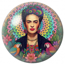 Cabochon en Verre Illustré Frida aux Aras devant un Mandala Coloré 12 à 25mm pour la Création de Bijoux Fantaisie - DIY