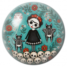 Cabochon en Verre Illustré Frida Squelette avec Chats Catrina 12 à 25mm pour la Création de Bijoux Fantaisie - DIY