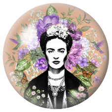 Cabochon en Verre Illustré Frida aux Colibris et Papillons sur Fleurs Violettes 12 à 25mm pour la Création de Bijoux Fantaisie -