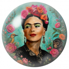 Cabochon en Verre Illustré Frida avec Oiseau et Jeune Singe sur Fond Turquoise 12 à 25mm pour la Création de Bijoux Fantaisie - 