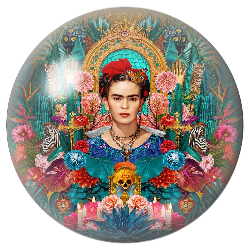 Cabochon en Verre Illustré Frida dans un Autel Mexicain aux Zèbres et Félins 12 à 25mm