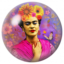 Cabochon en Verre Illustré Frida au Regard Bleu dans un Jardin Violet 12 à 25mm pour la Création de Bijoux Fantaisie - DIY