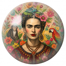 Cabochon en Verre Illustré Frida avec Singe et Ara dans un Jardin Fleuri 12 à 25mm pour la Création de Bijoux Fantaisie - DIY