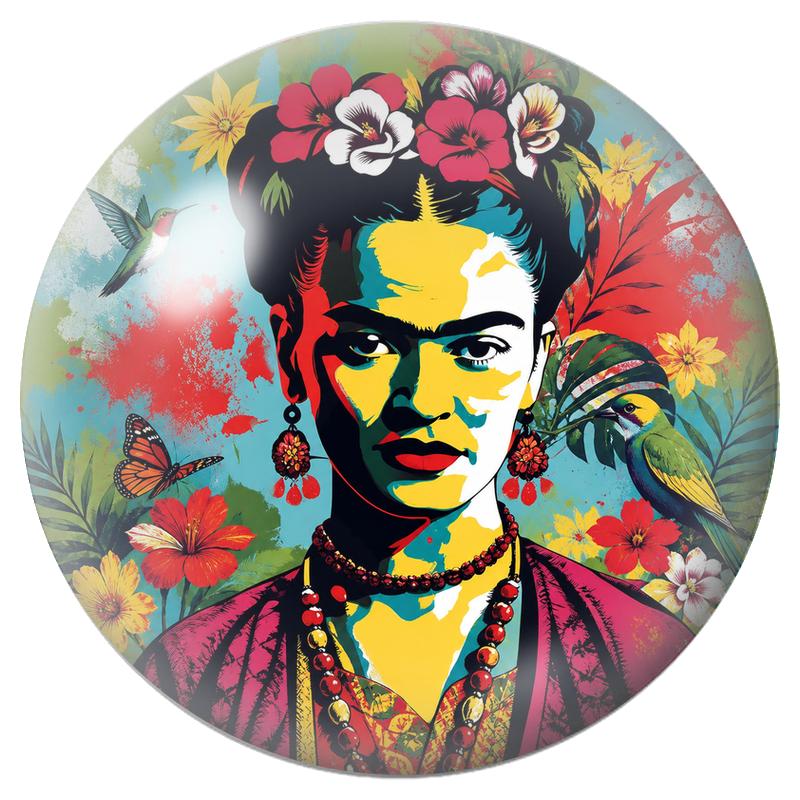 Cabochon en Verre Illustré Frida Pop aux Colibris et Hibiscus 12 à 25mm
