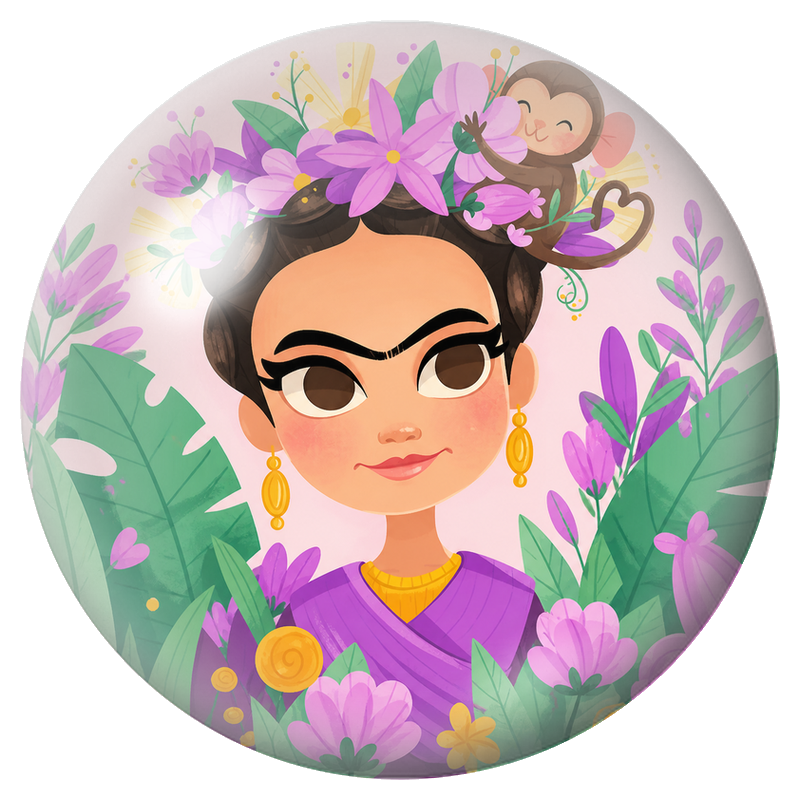 Cabochon en Verre Illustré Frida Kawaii au Petit Singe dans les Fleurs 12 à 25mm