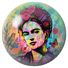 Cabochon en Verre Illustré Frida en Portrait Collage avec Perroquet et Papillon 12 à 25mm pour la Création de Bijoux Fantaisie -