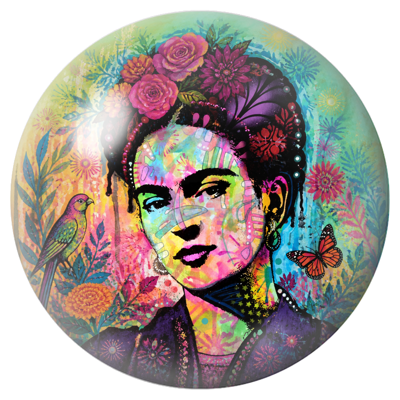 Cabochon en Verre Illustré Frida en Portrait Collage avec Perroquet et Papillon 12 à 25mm