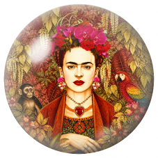Cabochon en Verre Illustré Frida aux Orchidees avec Singe et Ara 12 à 25mm pour la Création de Bijoux Fantaisie - DIY