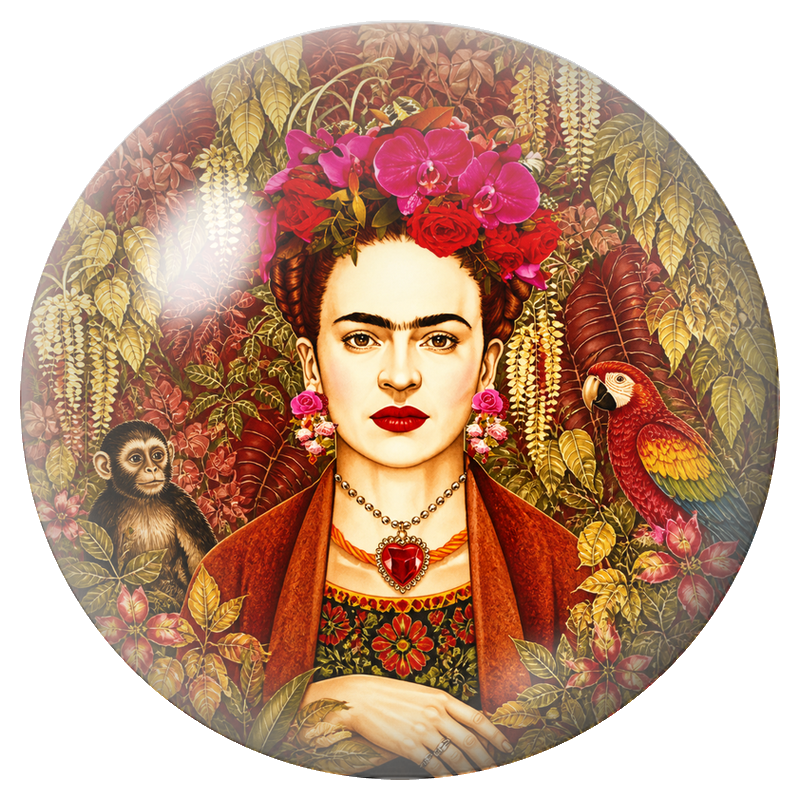 Cabochon en Verre Illustré Frida aux Orchidees avec Singe et Ara 12 à 25mm