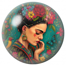 Cabochon en Verre Illustré Frida Songeuse au Perroquet et Papillon Bleu 12 à 25mm pour la Création de Bijoux Fantaisie - DIY