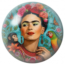 Cabochon en Verre Illustré Frida aux Papillons avec Singe et Ara 12 à 25mm pour la Création de Bijoux Fantaisie - DIY