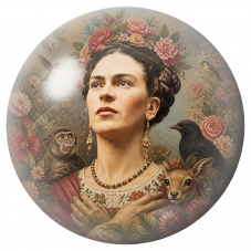 Cabochon en Verre Illustré Frida aux Fleurs avec Singe, Corbeau et Faon 12 à 25mm pour la Création de Bijoux Fantaisie - DIY