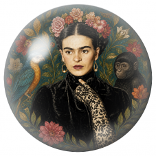 Cabochon en Verre Illustré Frida au Perroquet Bleu et au Singe 12 à 25mm pour la Création de Bijoux Fantaisie - DIY