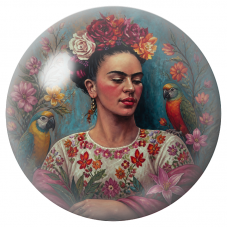 Cabochon en Verre Illustré Frida aux Fleurs avec Deux Perroquets 12 à 25mm pour la Création de Bijoux Fantaisie - DIY