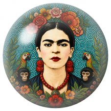 Cabochon en Verre Illustré Frida aux Perroquets et aux Singes dans un Jardin Turquoise 12 à 25mm pour la Création de Bijoux Fant