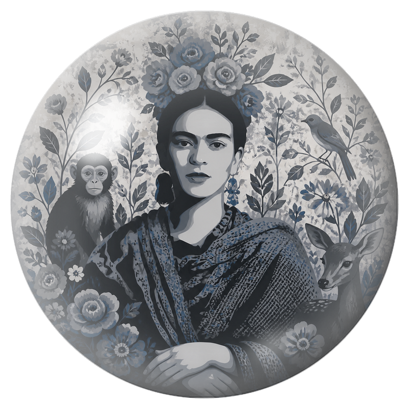 Cabochon en Verre Illustré Frida en Portrait Monochrome avec Singe et Faon 12 à 25mm