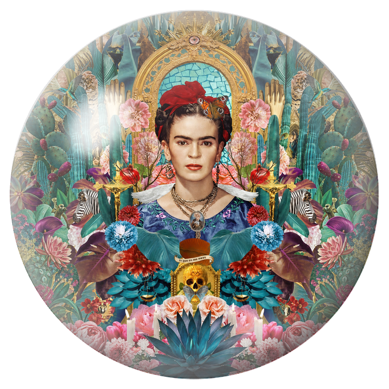 Cabochon en Verre Illustré Frida au Miroir dans un Jardin Mexicain 12 à 25mm