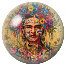 Cabochon en Verre Illustré Frida en Collage Floral avec Papillons et Perroquet 12 à 25mm pour la Création de Bijoux Fantaisie - 