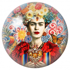 Cabochon en Verre Illustré Frida au Cœur Sacré avec Oiseau et Papillon 12 à 25mm pour la Création de Bijoux Fantaisie - DIY