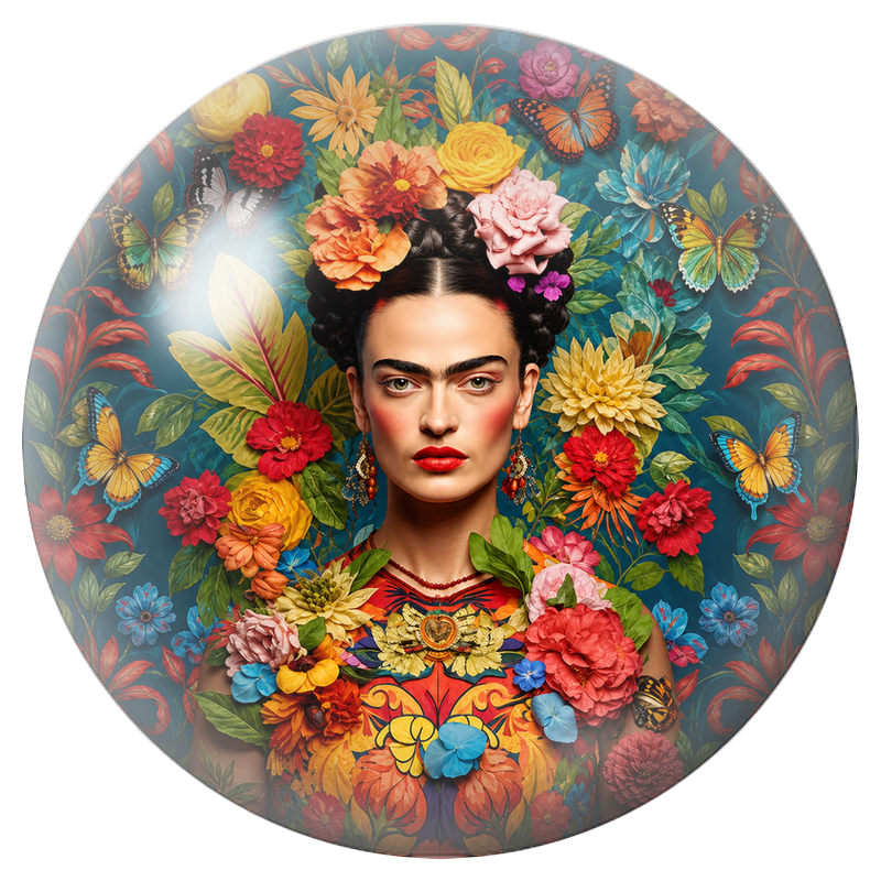 Cabochon en Verre Illustré Frida au Jardin de Papillons Multicolores 12 à 25mm