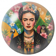 Cabochon en Verre Illustré Frida au Perroquet et au Singe dans un Jardin Coloré 12 à 25mm pour la Création de Bijoux Fantaisie -