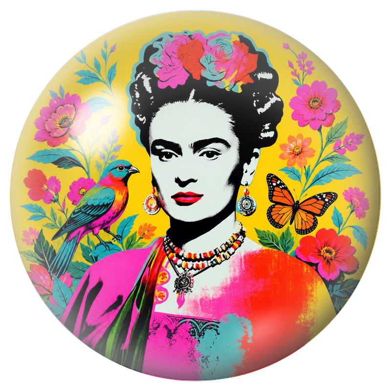 Cabochon en Verre Illustré Frida Pop au Perroquet et au Papillon 12 à 25mm