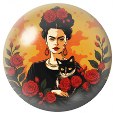 Cabochon en Verre Illustré Frida au Chat Noir parmi les Roses Rouges 12 à 25mm pour la Création de Bijoux Fantaisie - DIY