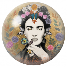 Cabochon en Verre Illustré Frida au Papillon Bleu et aux Roses Violettes 12 à 25mm pour la Création de Bijoux Fantaisie - DIY