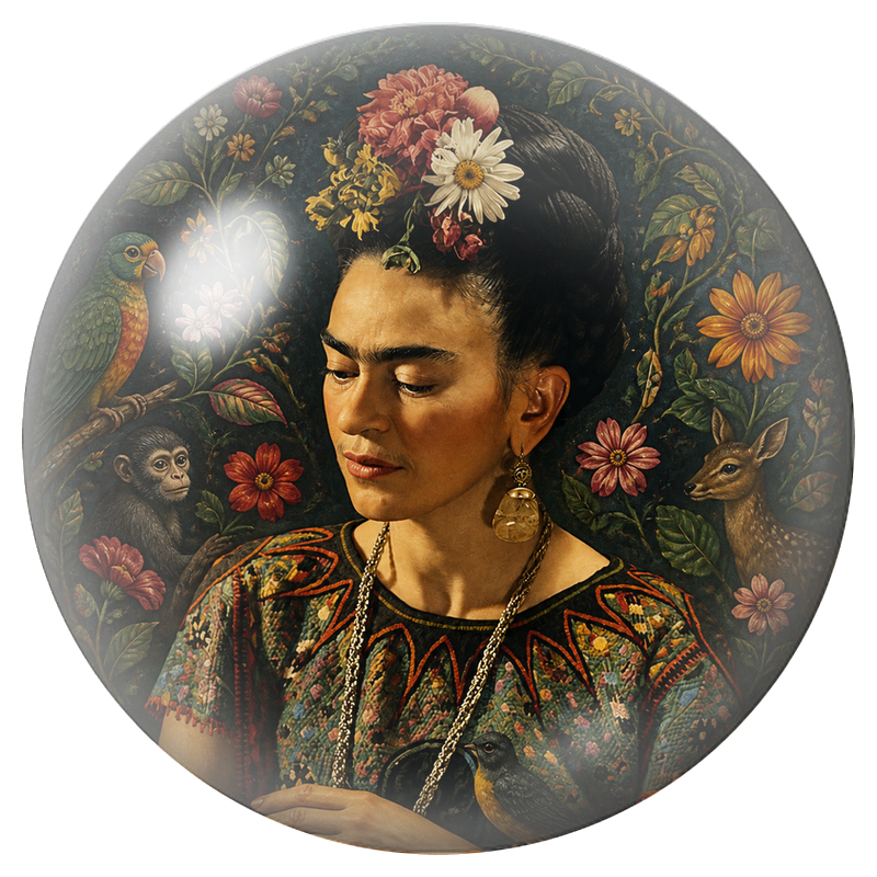 Cabochon en Verre Illustré Frida au Perroquet, au Singe et au Faon 12 à 25mm