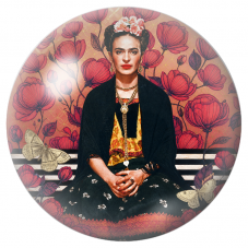 Cabochon en Verre Illustré Frida Assise parmi les Coquelicots Rouges 12 à 25mm pour la Création de Bijoux Fantaisie - DIY