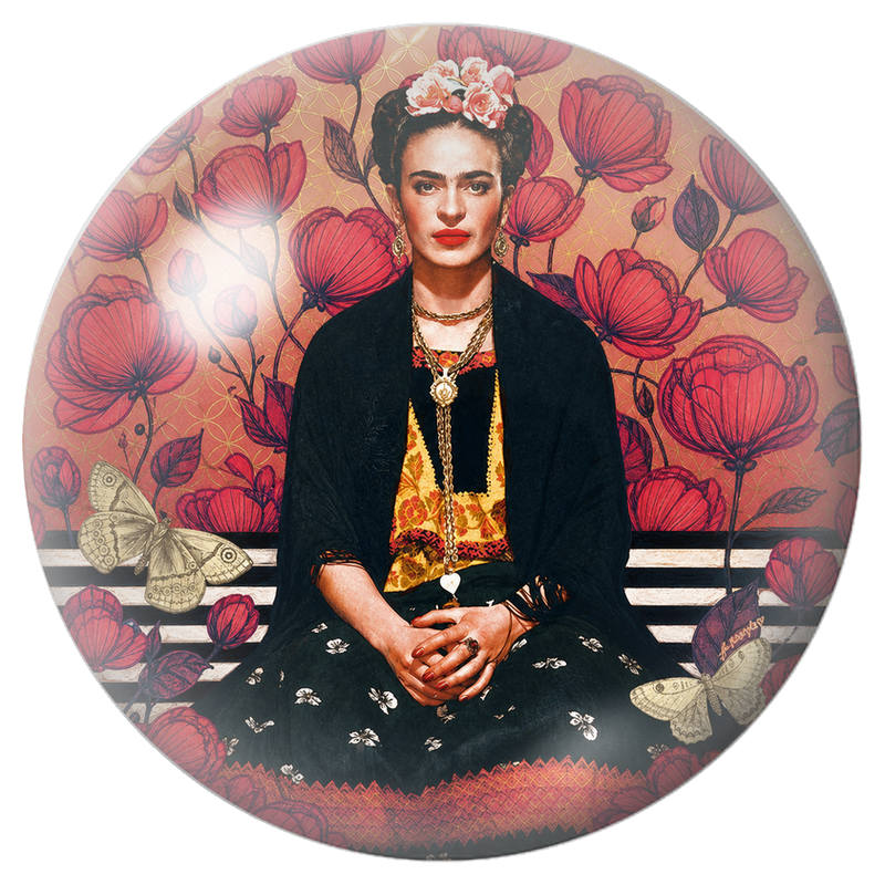 Cabochon en Verre Illustré Frida Assise parmi les Coquelicots Rouges 12 à 25mm