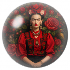 Cabochon en Verre Illustré Frida en Rouge dans un Jardin de Roses 12 à 25mm pour la Création de Bijoux Fantaisie - DIY