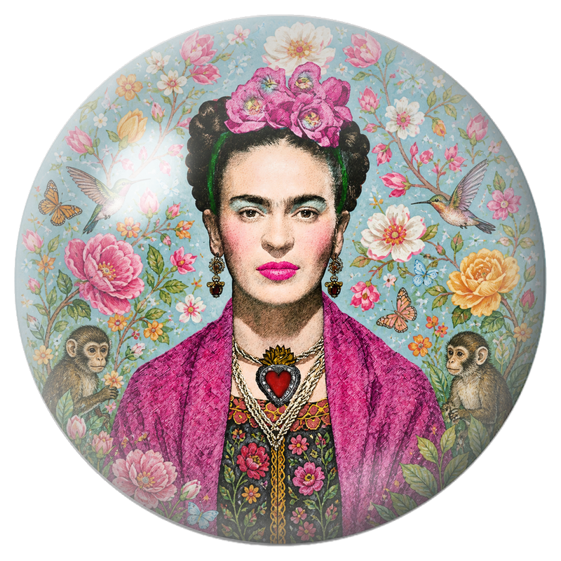 Cabochon en Verre Illustré Frida aux Colibris et aux Singes dans un Jardin Fleuri 12 à 25mm