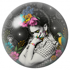 Cabochon en Verre Illustré Frida Songeuse au Singe et au Perroquet 12 à 25mm pour la Création de Bijoux Fantaisie - DIY