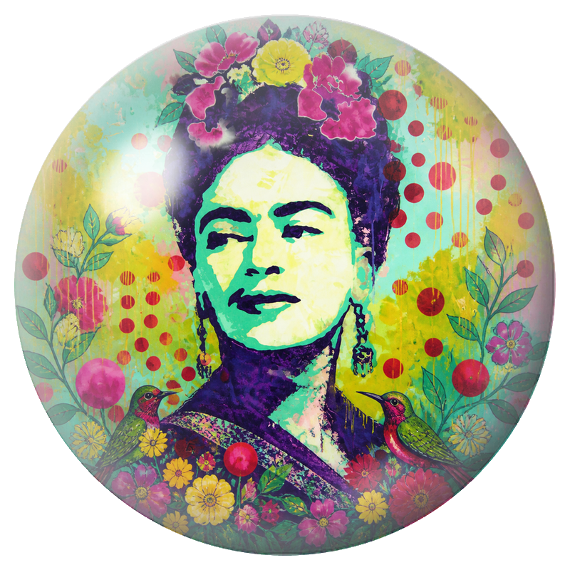 Cabochon en Verre Illustré Frida Pop aux Deux Colibris 12 à 25mm