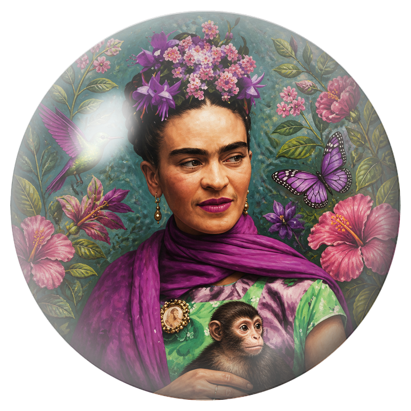Cabochon en Verre Illustré Frida au Singe, au Colibri et au Papillon 12 à 25mm