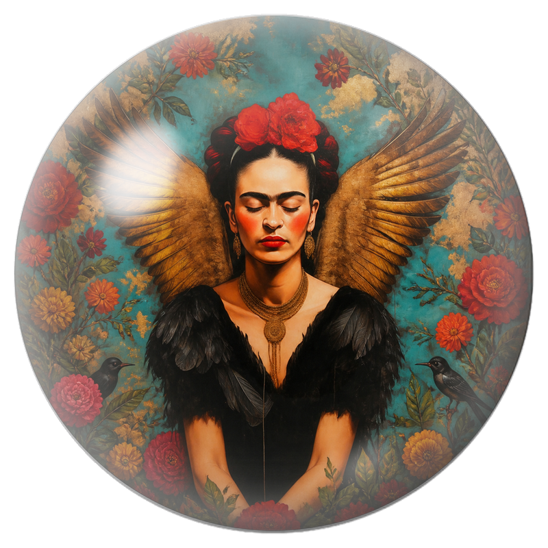 Cabochon en Verre Illustré Frida Ange aux Ailes Dorées 12 à 25mm