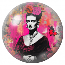 Cabochon en Verre Illustré Frida au Papillon dans un Collage Rose et Noir 12 à 25mm pour la Création de Bijoux Fantaisie - DIY