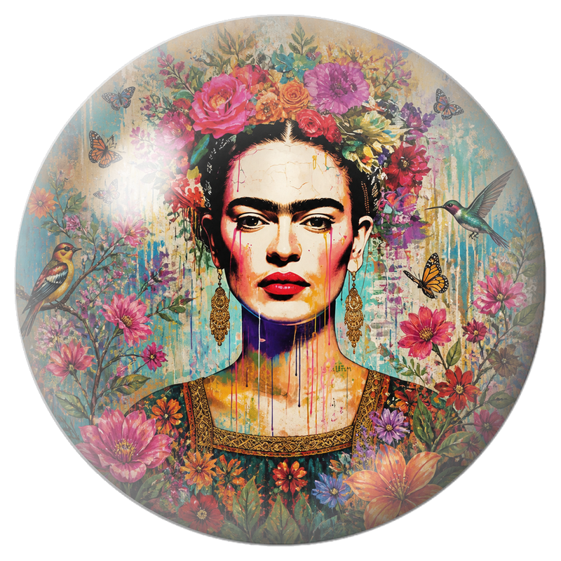 Cabochon en Verre Illustré Frida au Jardin de Fleurs et de Papillons 12 à 25mm