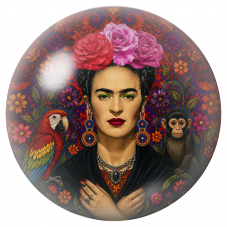 Cabochon en Verre Illustré Frida aux Roses avec Perroquet et Singe 12 à 25mm pour la Création de Bijoux Fantaisie - DIY