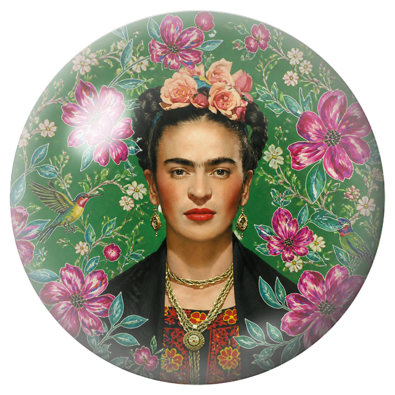 Cabochon en Verre Illustré Frida au Jardin Vert et aux Colibris 12 à 25mm