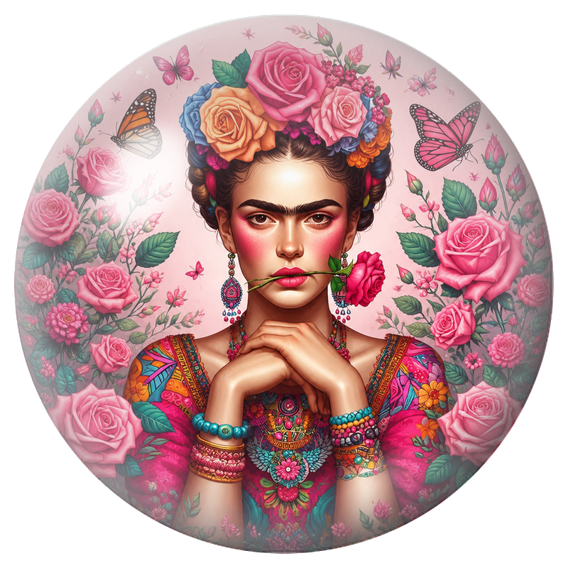 Cabochon en Verre Illustré Frida à la Rose entre les Mains 12 à 25mm