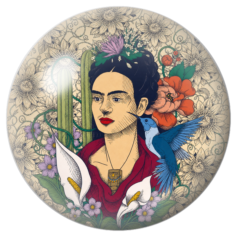 Cabochon en Verre Illustré Frida au Colibri et aux Arums Bleus 12 à 25mm