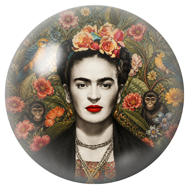 Cabochon en Verre Illustré Frida aux Perroquets et aux Singes dans un Jardin Fleuri 12 à 25mm