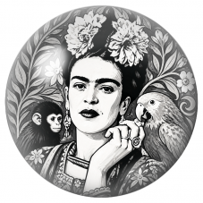 Cabochon en Verre Illustré Frida en Portrait Monochrome avec Singe et Perroquet 12 à 25mm pour la Création de Bijoux Fantaisie -