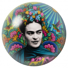 Cabochon en Verre Illustré Frida au Châle Bleu avec Deux Colibris 12 à 25mm pour la Création de Bijoux Fantaisie - DIY