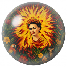 Cabochon en Verre Illustré Frida au Halo de Feu avec Perroquet et Singe 12 à 25mm pour la Création de Bijoux Fantaisie - DIY
