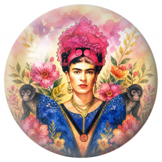 Cabochon en Verre Illustré Frida au Singe dans un Jardin Aquarelle 12 à 25mm pour la Création de Bijoux Fantaisie - DIY