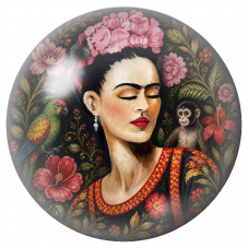 Cabochon en Verre Illustré Frida au Perroquet et au Singe dans un Jardin Sombre 12 à 25mm pour la Création de Bijoux Fantaisie -